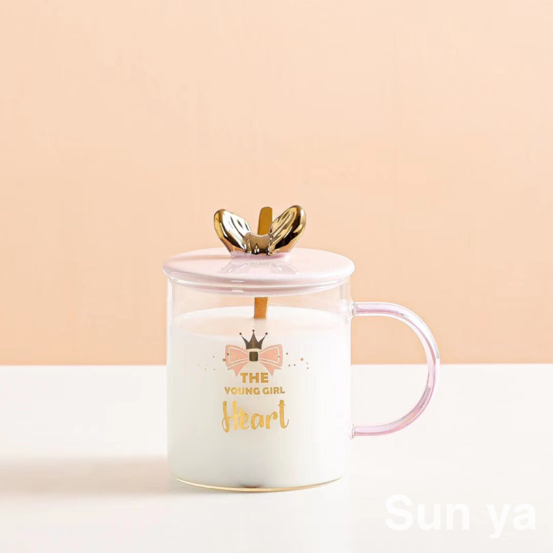 Hot sales bow thermos breakfast milk mug with lid and spoon Coffee mug Office water mug