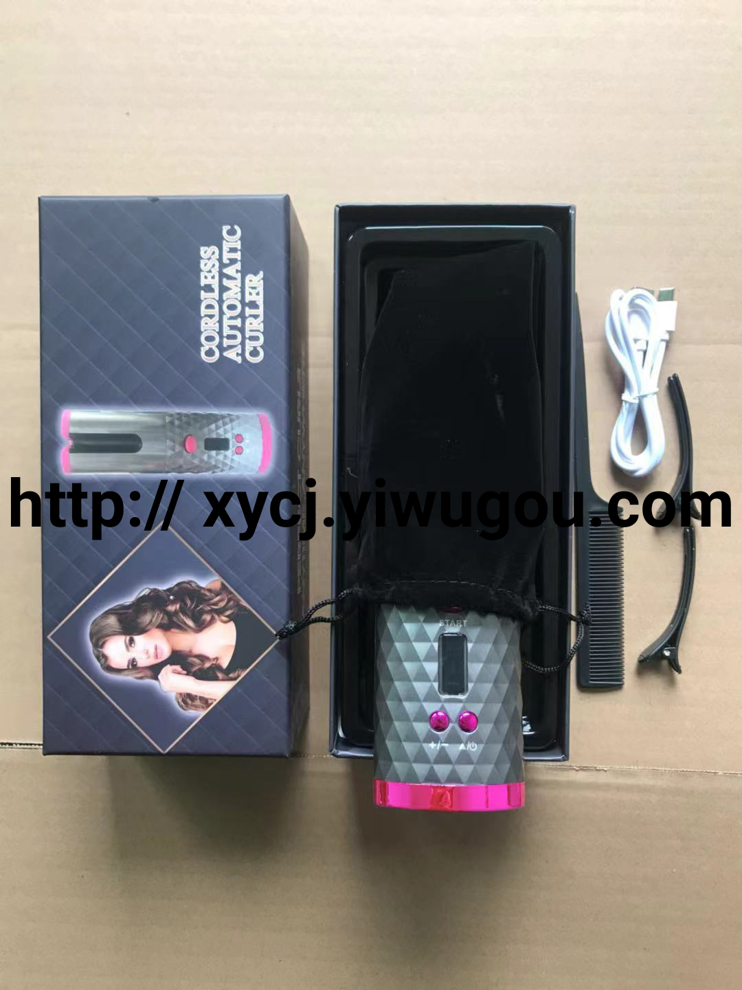 跨境 便携式usb充电自动卷发器多功能智能无线液晶懒人卷发棒厂家