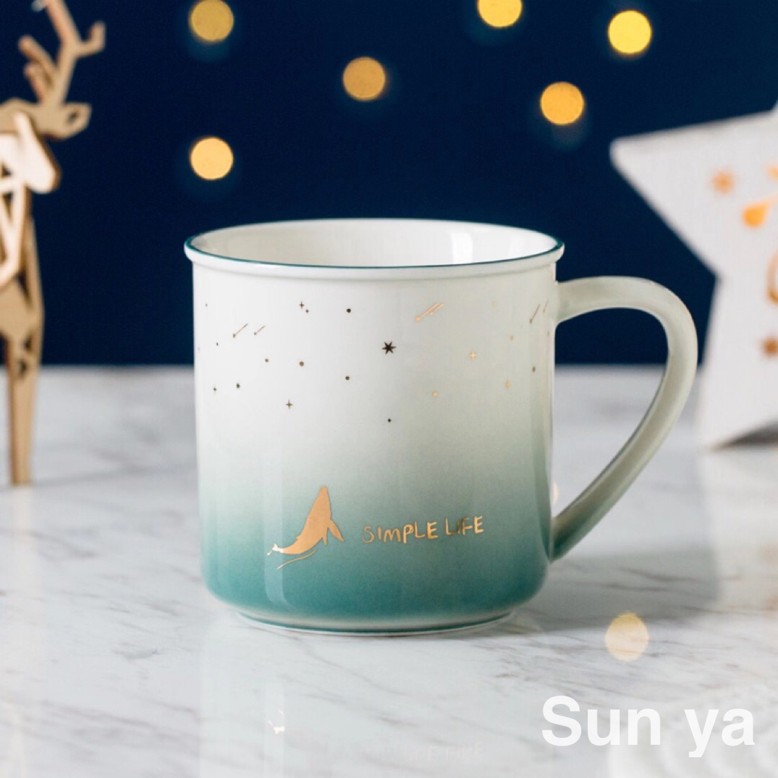 Hot gradient star patterned ceramic mug lovely mug tracing gold coffee mug