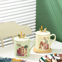 Hot hot bow tie ceramic mug with lid and spoon Creative mug office coffee mug