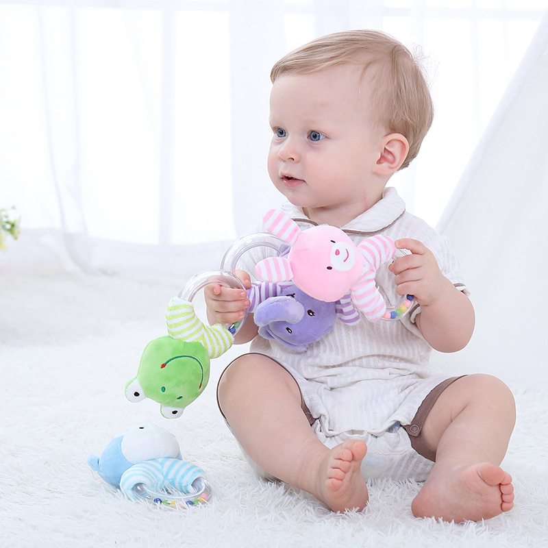 Baby plush cartoon cute animal hand-cranked bell grasping toy baby soothing doll details Picture