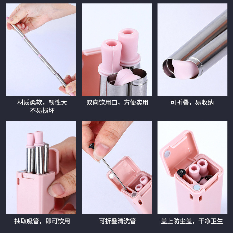 HUFA stainless steel straws are portable, foldable and creative. They can be reused. Food-grade silicone straws are foldable and easy to store. Just pull out the straw to drink. Foldable and washable tubes are convenient and practical details Picture