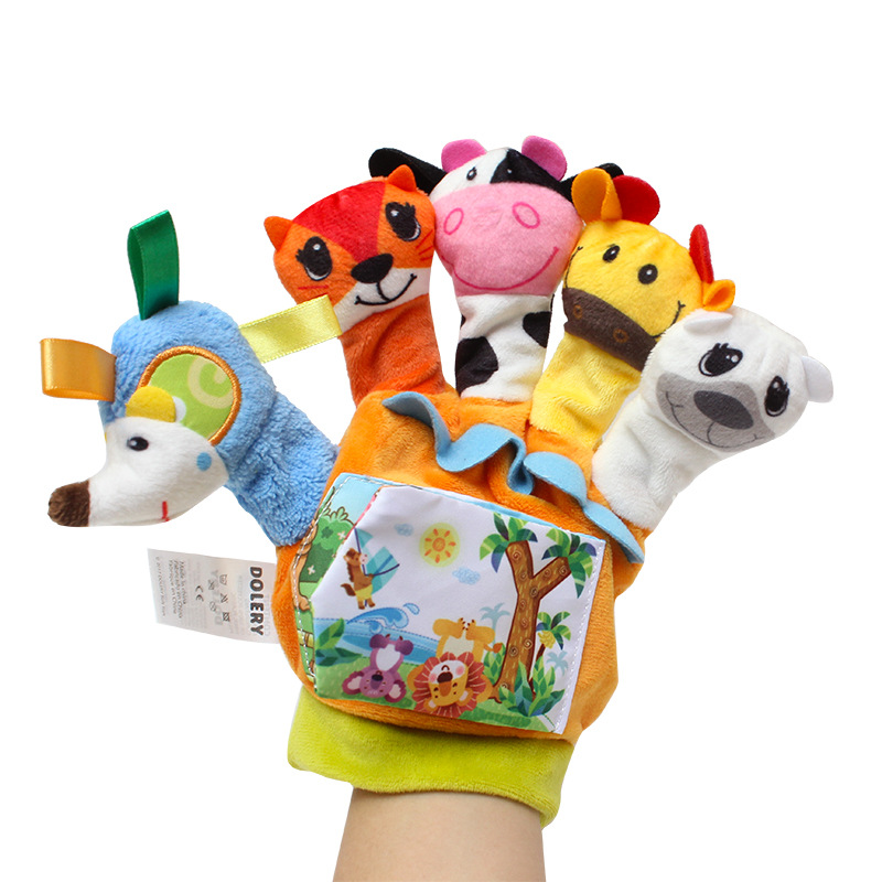 婴儿卡通动物手指套偶 带布书响纸 早教亲子互动套手玩具详情图4