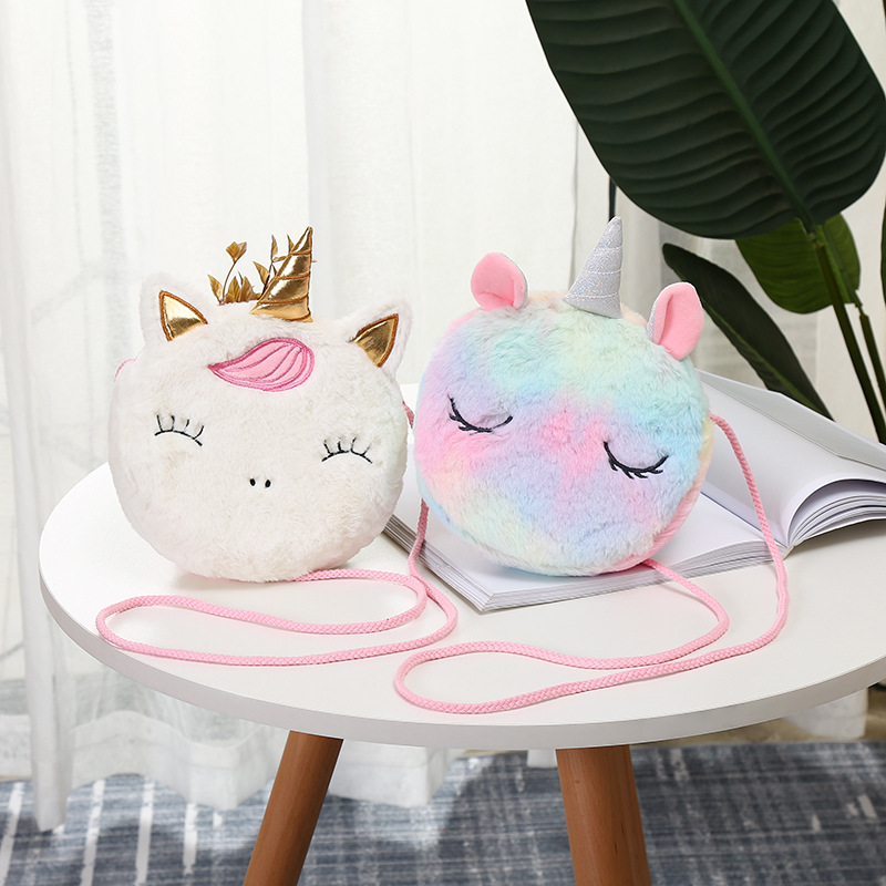 Wholesale of new children's cartoon cute girl Unicorn personality design colorful fur single-shoulder crossbody bags