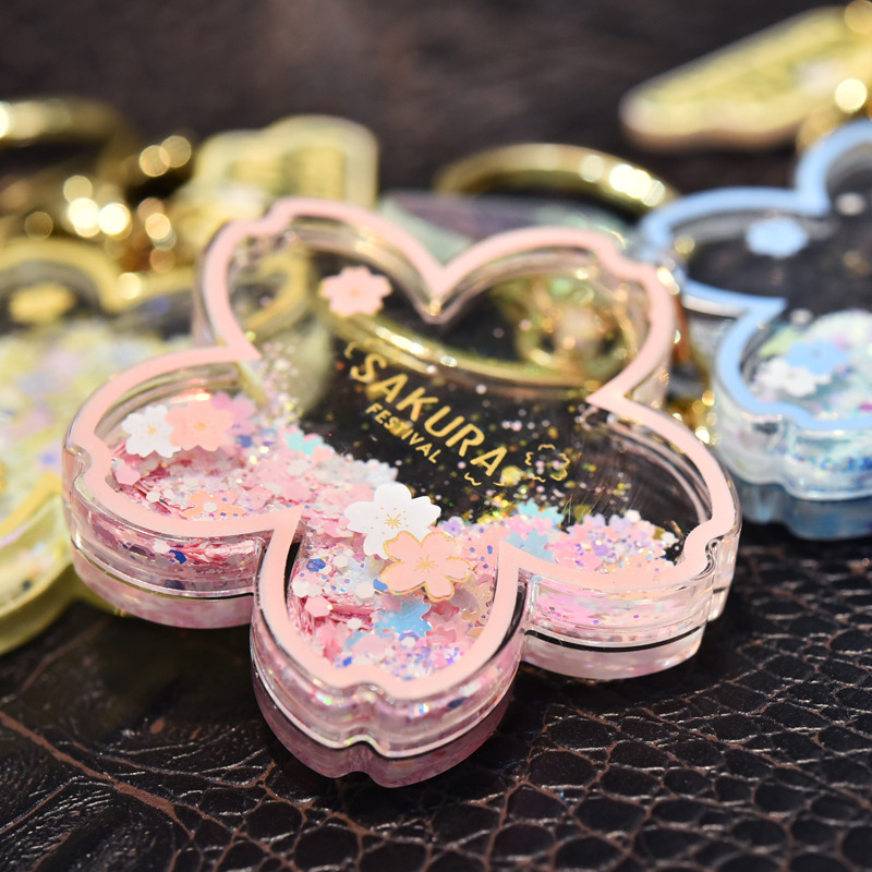 Acrylic sand oil cherry blossom keychains, pendants, gifts, couple backpacks, floating key chains, small gifts wholesale details Picture