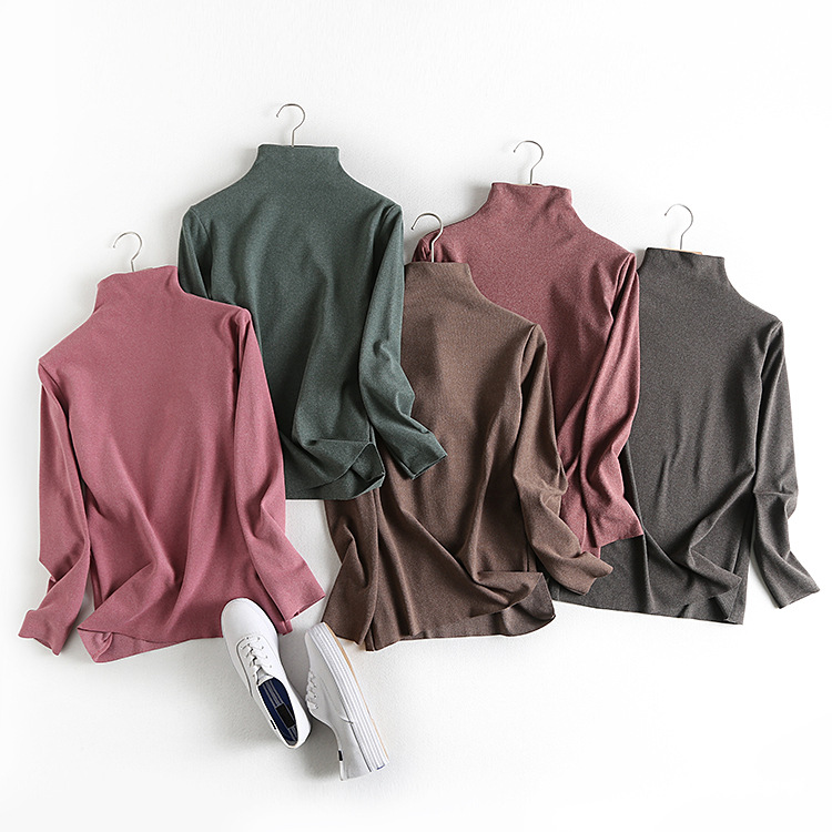 Cationic warm bottom coat for women with long sleeves, double fleece and half high collar for autumn and winter