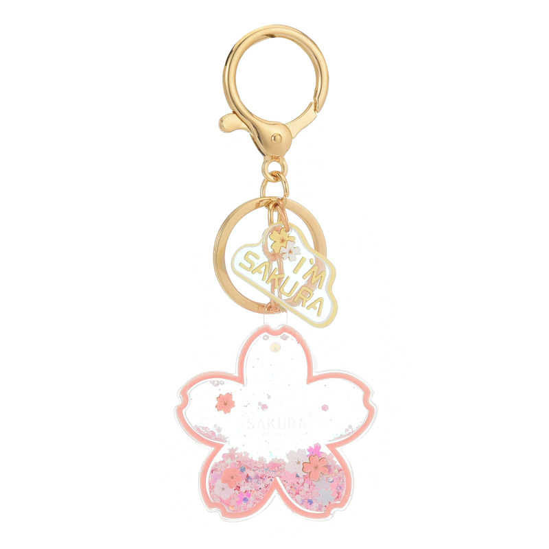 Acrylic sand oil cherry blossom keychains, pendants, gifts, couple backpacks, floating key chains, small gifts wholesale Item Picture