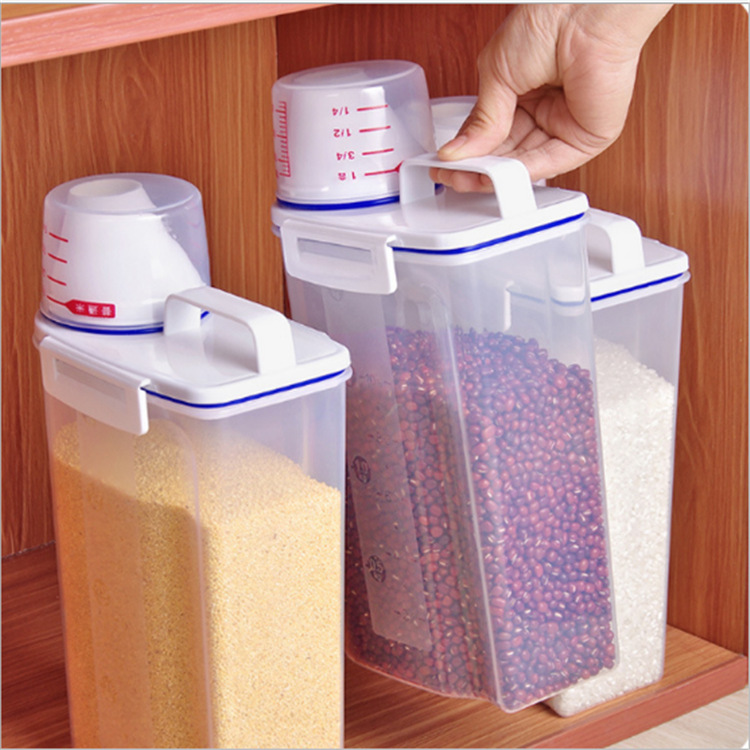 Transparent plastic Japanese metering rice bucket, sealed rice bucket, moisture-proof and insect-proof rice storage box, kitchen five-grain storage tank
