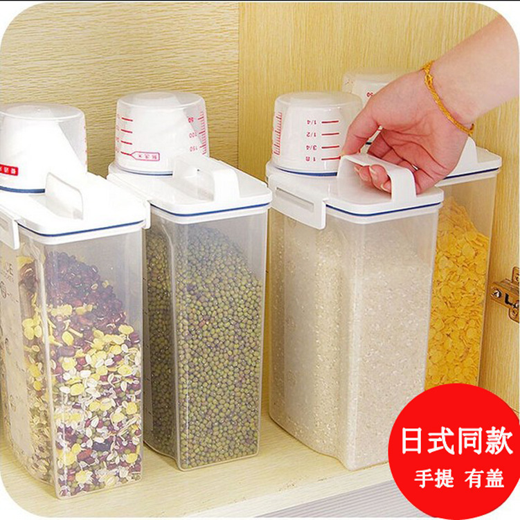 Transparent plastic Japanese metering rice bucket, sealed rice bucket, moisture-proof and insect-proof rice storage box, kitchen five-grain storage tank Specification image