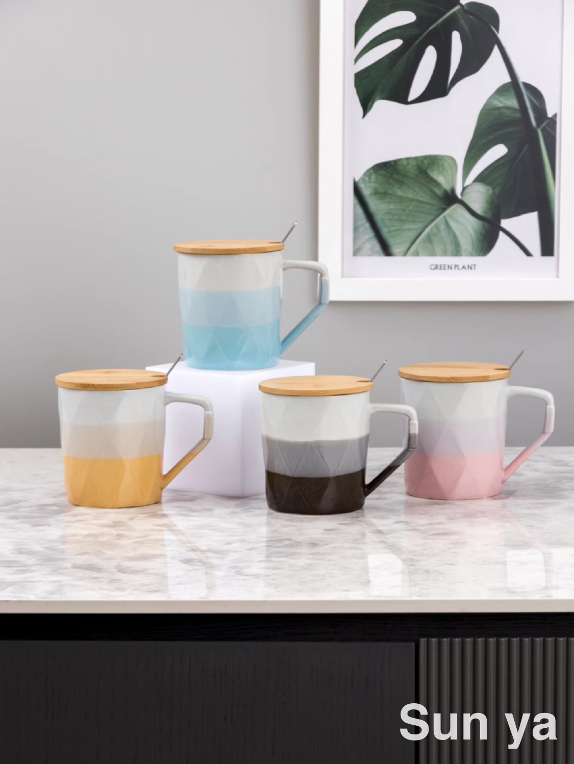 Hot selling ceramic mug with lid and spoon coffee mug gradient mug