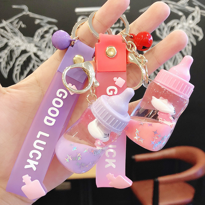 可爱小猫咪液体漂浮瓶卡通奶嘴瓶少女心钥匙扣挂件盲盒小礼品批发