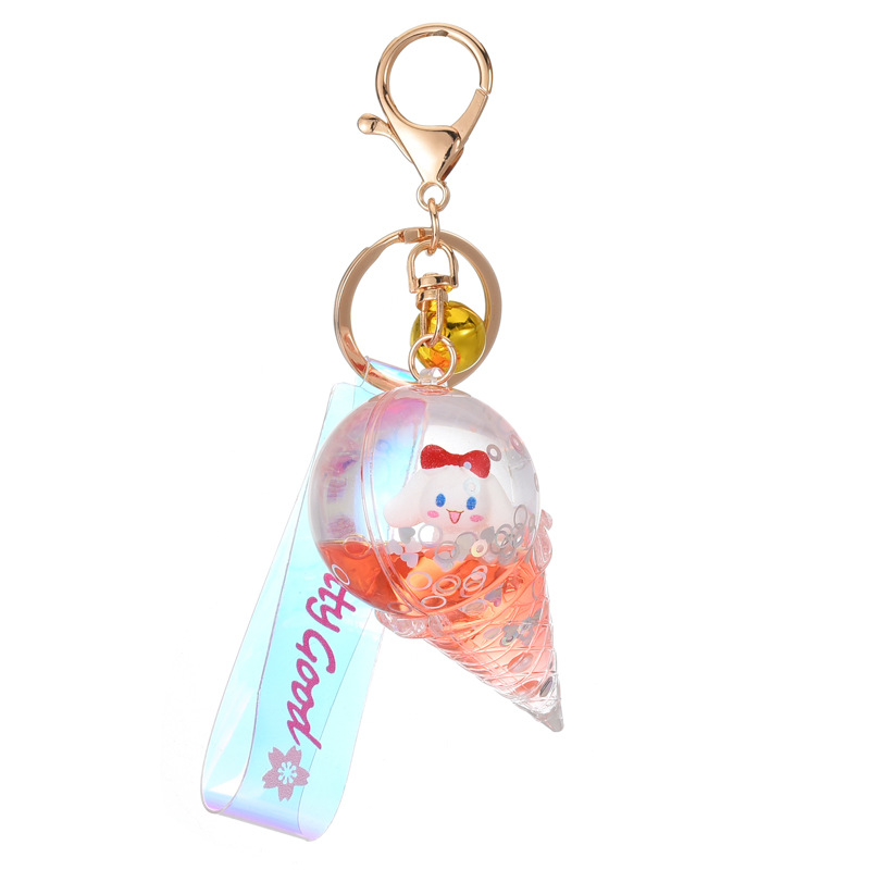 Summer new acrylic oil-filled ice cream keychain, cinnamon dog oil-filled ice cream pendant, couple small pendant Item Picture