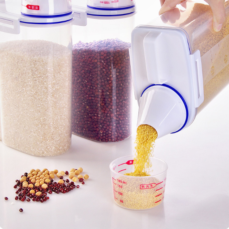 Transparent plastic Japanese metering rice bucket, sealed rice bucket, moisture-proof and insect-proof rice storage box, kitchen five-grain storage tank details Picture