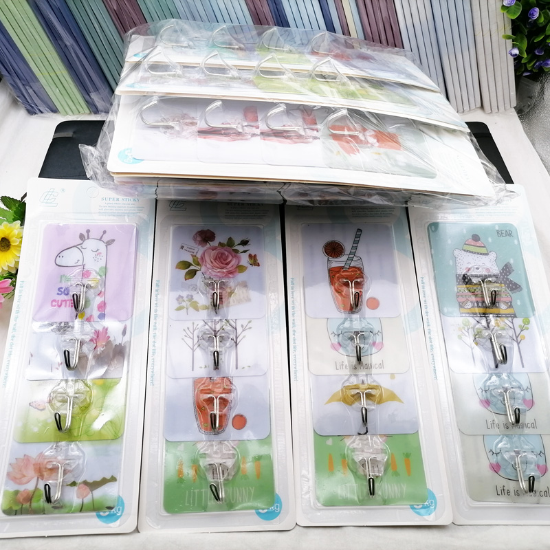 L1412 card 4 invisible hooks, restaurant bedroom sticky hooks, hooks, Yiwu 2-yuan store wholesale Item Picture