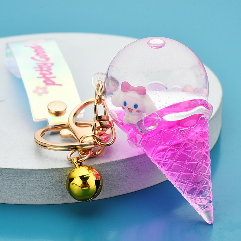 Summer new acrylic oil-filled ice cream keychain, cinnamon dog oil-filled ice cream pendant, couple small pendant Specification image