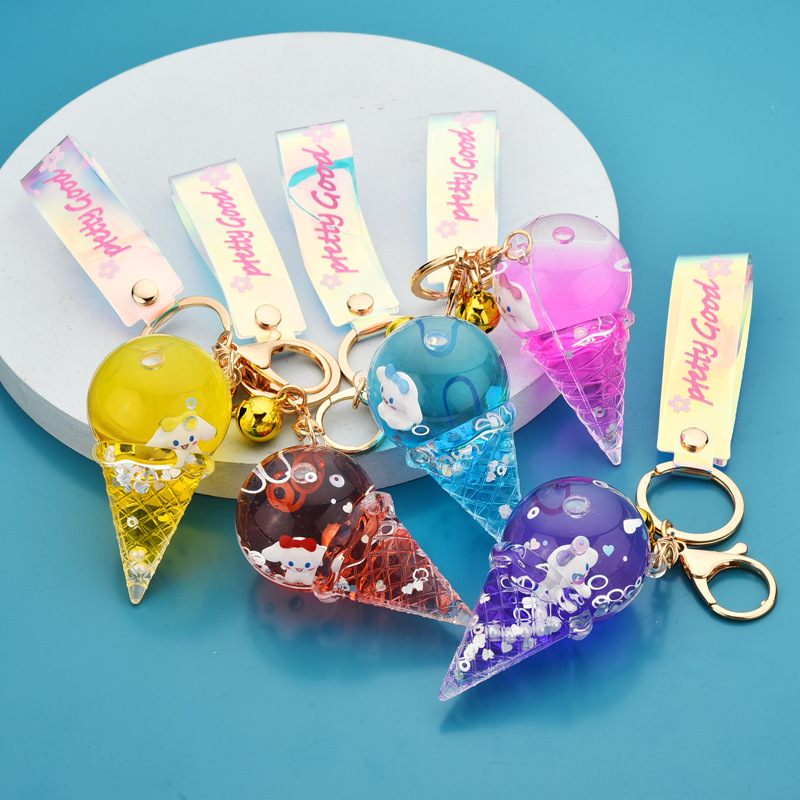 Summer new acrylic oil-filled ice cream keychain, cinnamon dog oil-filled ice cream pendant, couple small pendant
