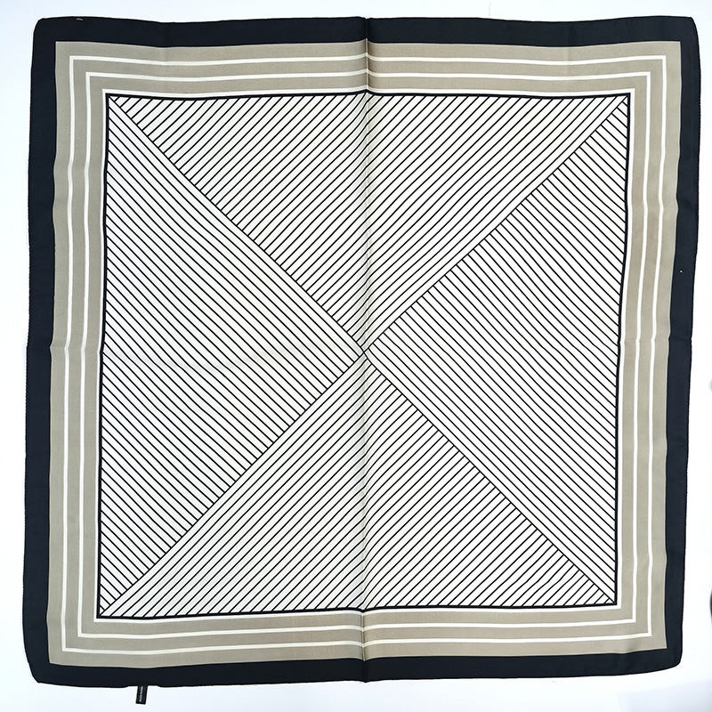 Simple line printed silk scarf, spring and summer export scarf, imitation silk square gauze scarf, versatile neckerchief Item Picture