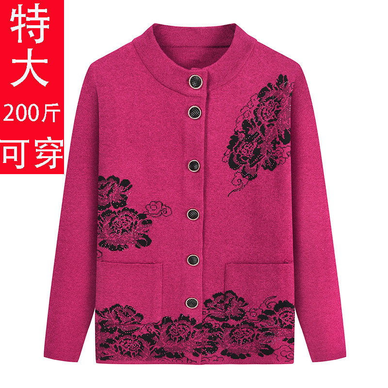 Extra-large sweaters for middle-aged and elderly people, cardigan jackets for fat moms, large-sized knitted sweaters for overweight ladies, and women Item Picture