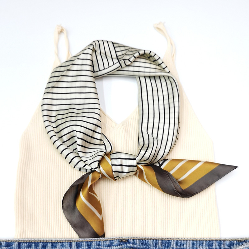 Simple line printed silk scarf, spring and summer export scarf, imitation silk square gauze scarf, versatile neckerchief Specification image