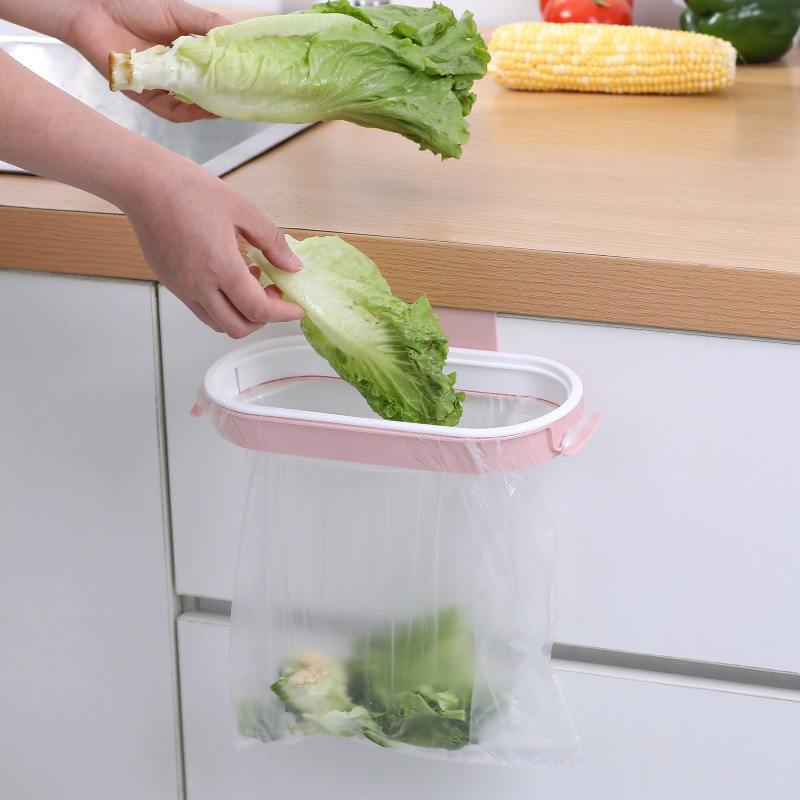 Covered kitchen storage rack, hanging garbage bag bracket, household cabinet door behind rag hanging rack, garbage rack details Picture