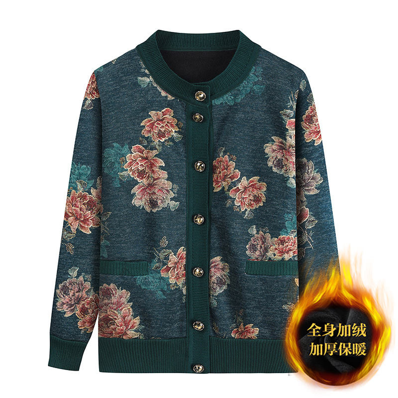 New cardigans and sweaters for middle-aged and elderly people in autumn and winter, grandma's fleece coat, mom's knitted top, one-piece fleece clothes Specification image