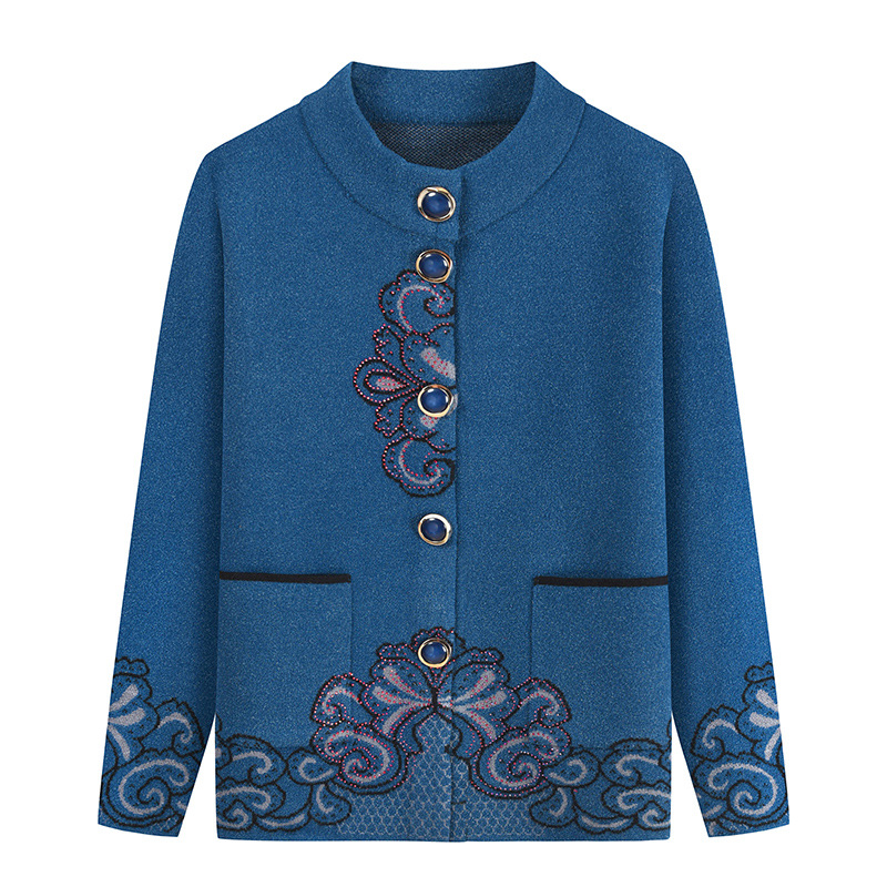 中老年妈妈春秋装毛衣老太太衣服奶奶冬装针织衫上衣60岁老人外套