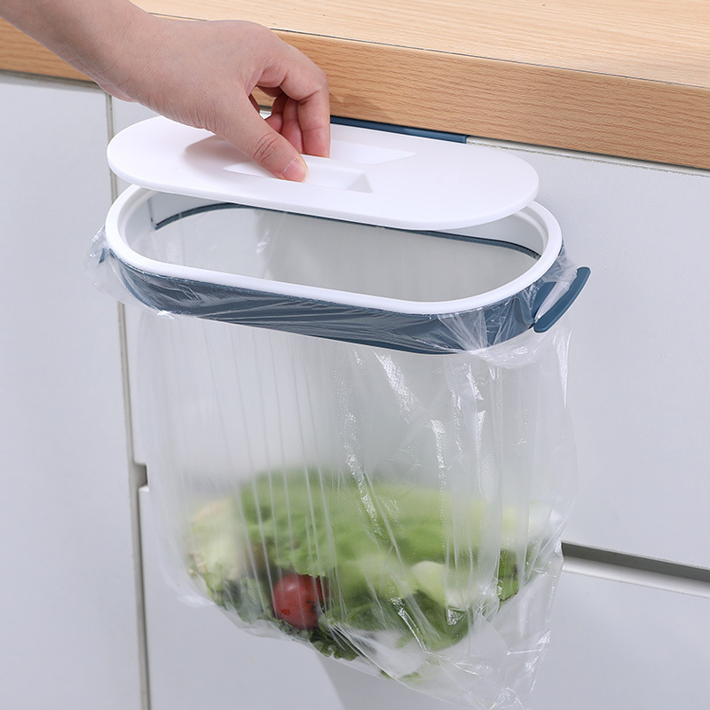 Covered kitchen storage rack, hanging garbage bag bracket, household cabinet door behind rag hanging rack, garbage rack Application Scenario