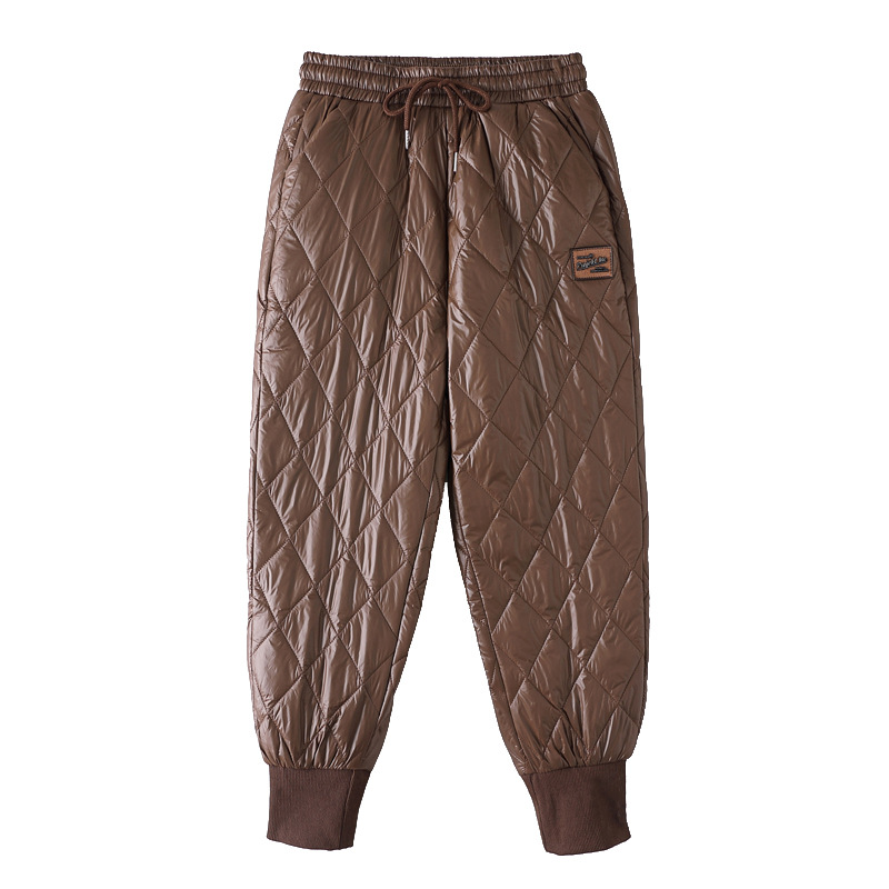 Down cotton pants for women to wear in winter: high-waisted, slimming casual pants with fleece and thickened halen tight-fitting large-sized thermal pants Item Picture