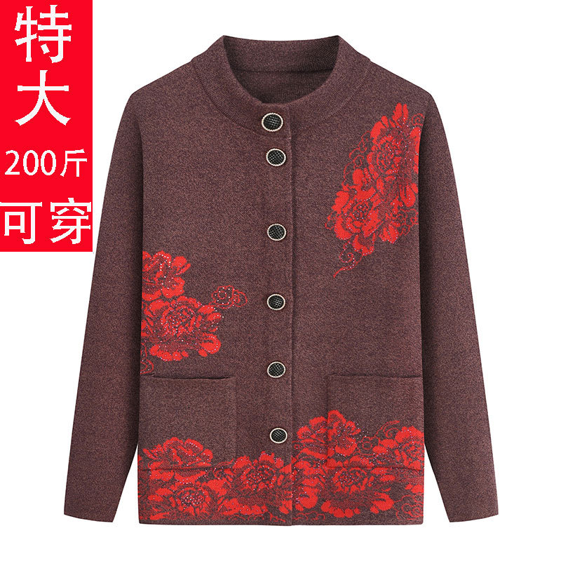 Extra-large sweaters for middle-aged and elderly people, cardigan jackets for fat moms, large-sized knitted sweaters for overweight ladies, and women details Picture