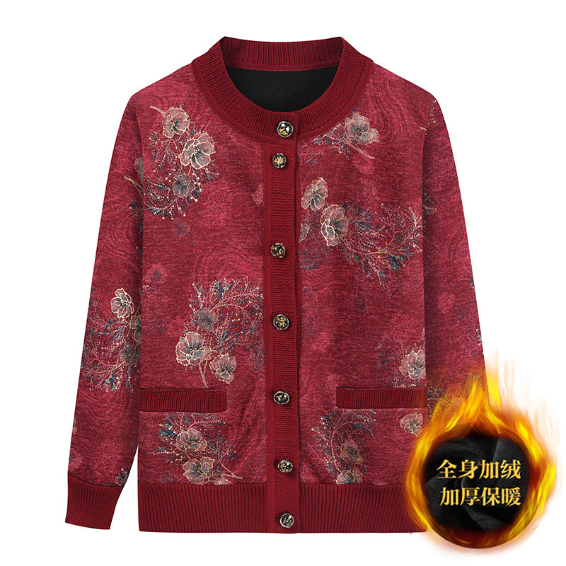 New cardigans and sweaters for middle-aged and elderly people in autumn and winter, grandma's fleece coat, mom's knitted top, one-piece fleece clothes Application Scenario