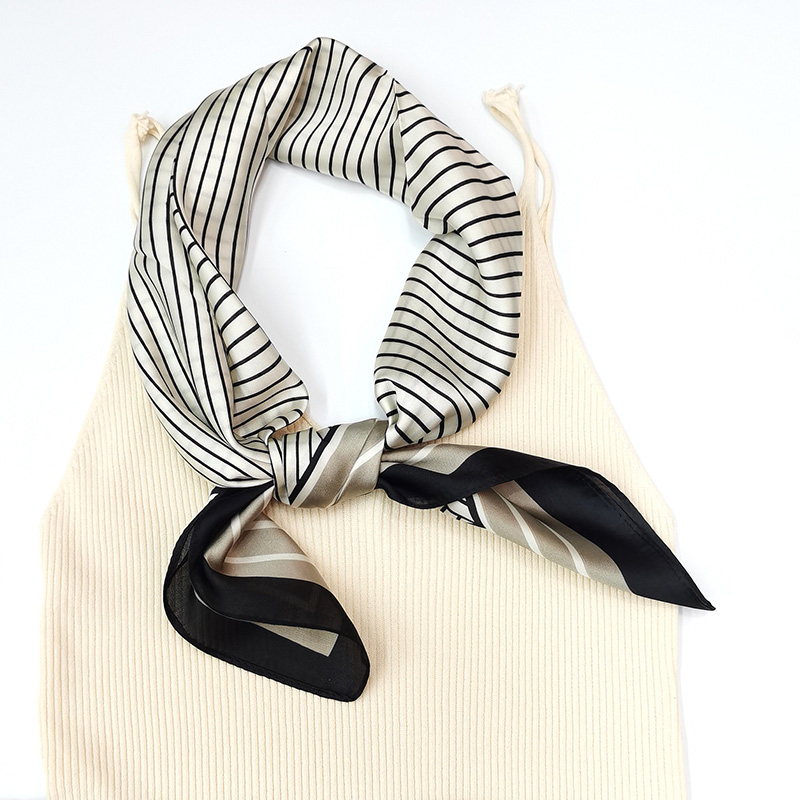 Simple line printed silk scarf, spring and summer export scarf, imitation silk square gauze scarf, versatile neckerchief details Picture