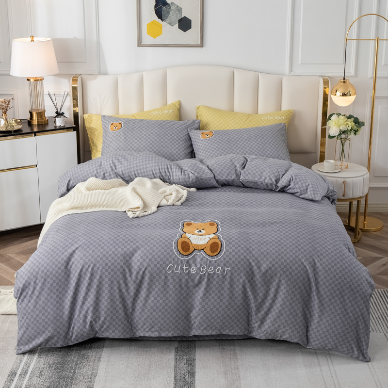 2021 Autumn and Winter thickened INS Cartoon simple Warm cotton towel embroidered Four-piece set Specification image