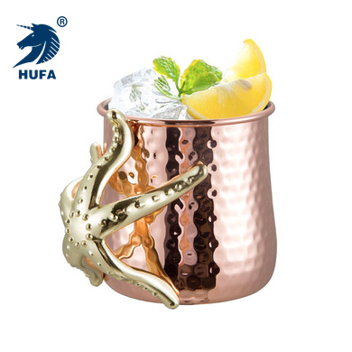 Stainless steel cocktail glasses, hammered copper-plated Moscow mule glasses, high-quality metal beer mugs, starfish-decorated mule glasses, stainless steel mugs, stainless steel wine glasses, stainless steel beer mugs