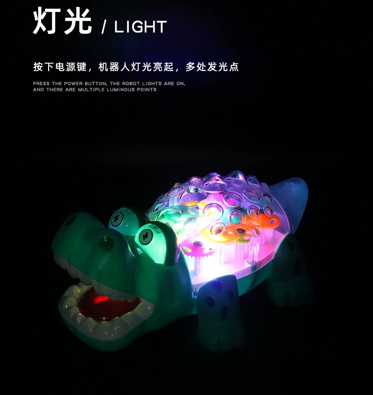 Electric transparent gear crocodile light and music simulation universal crocodile model children's flashing toys are selling well at the street stall details Picture