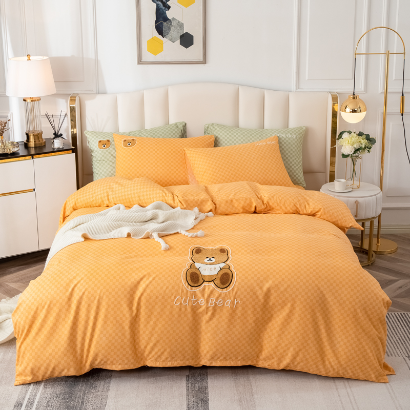 2021 Autumn and Winter thickened INS Cartoon simple Warm cotton towel embroidered Four-piece set Application Scenario