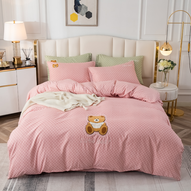 2021 Autumn and Winter thickened INS Cartoon simple Warm cotton towel embroidered Four-piece set