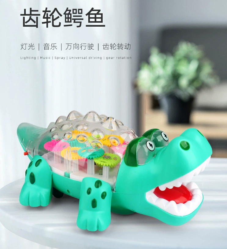 Electric transparent gear crocodile light and music simulation universal crocodile model children's flashing toys are selling well at the street stall full figure