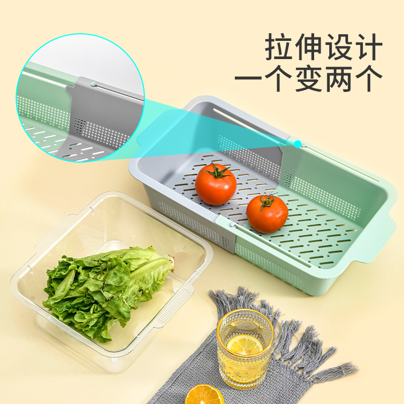 Double Household Kitchen Washing Basin Drain Basket Washing Basket Washing Fruit Tray Washing Fruit And Vegetable Washing Basin details Picture