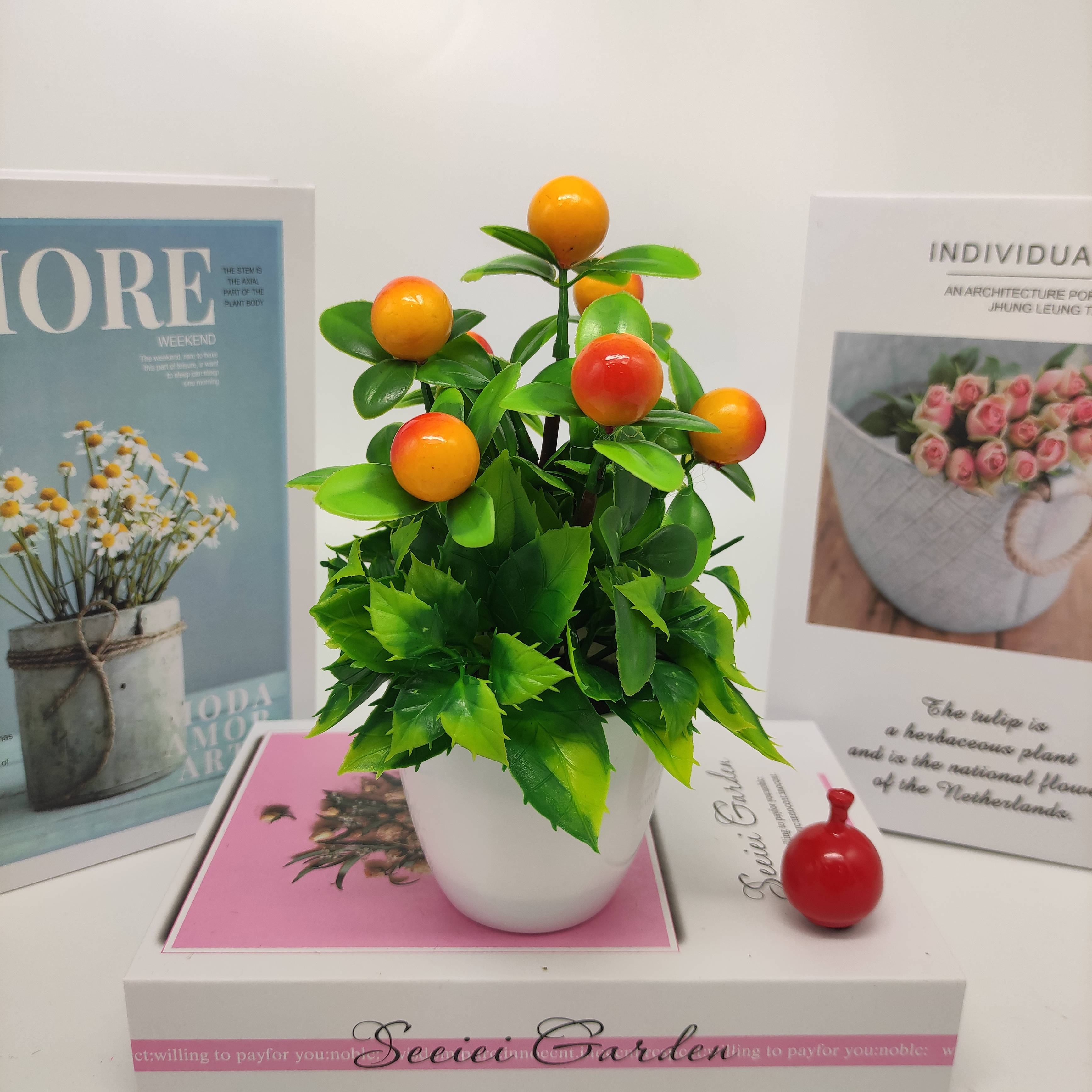 Mini artificial bonsai flowers, small potted plants, factory direct sales of artificial flower plants Specification image