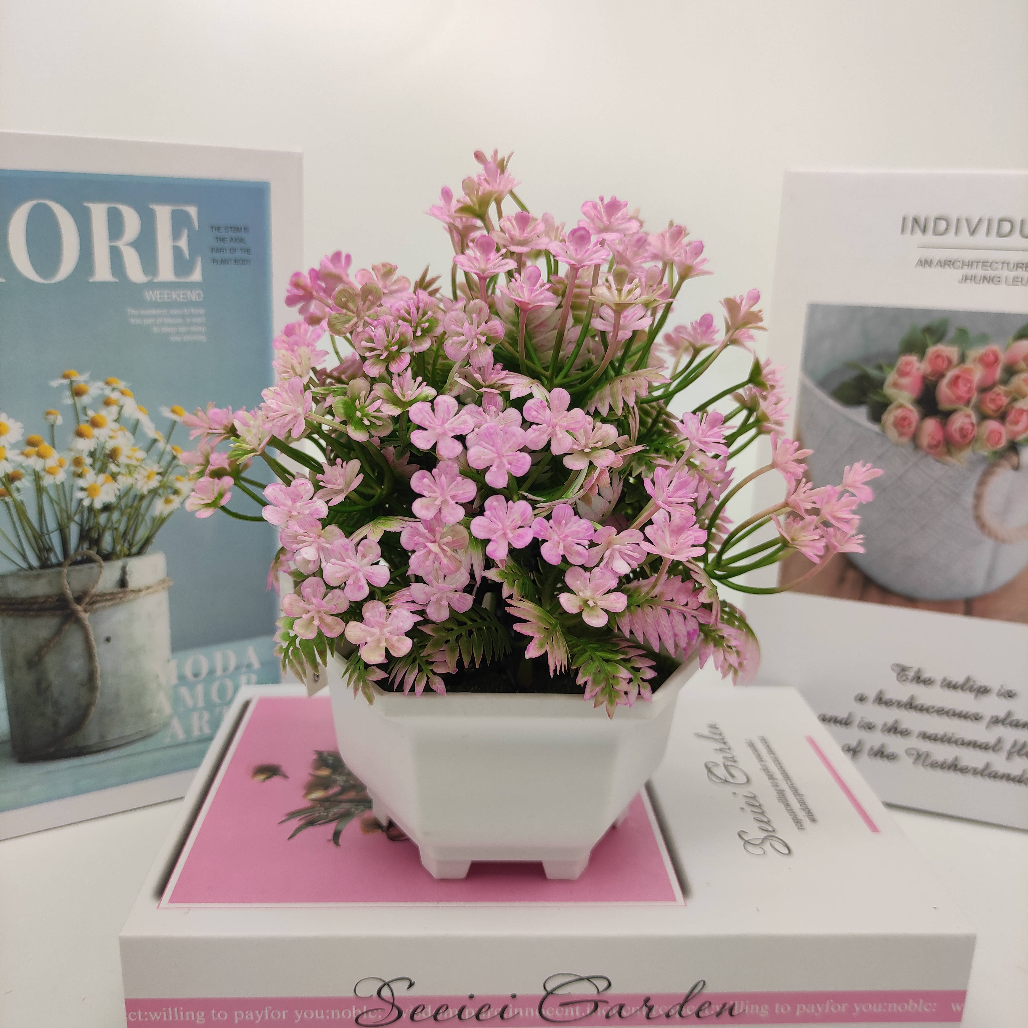 Mini artificial bonsai flowers, small potted plants, factory direct sales of artificial flower plants Specification image