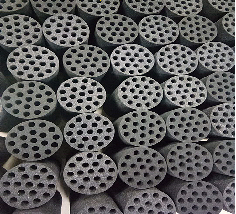 Wholesale and customization of deep black sponge products, buffer fixation, irregular-shaped packaging sponge, large round rods from the manufacturer Item Picture