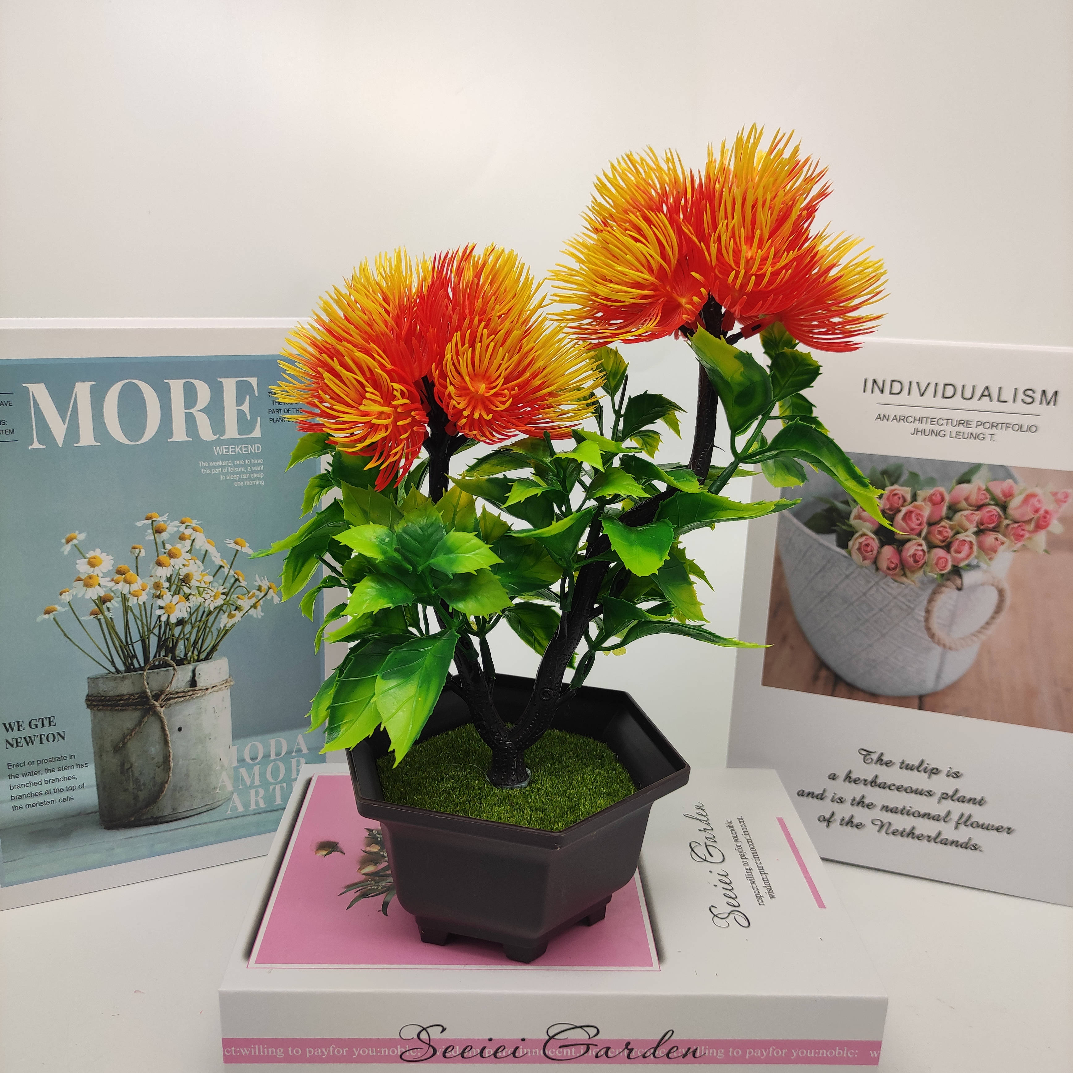 Mini artificial bonsai flowers, small potted plants, factory direct sales of artificial flower plants Specification image