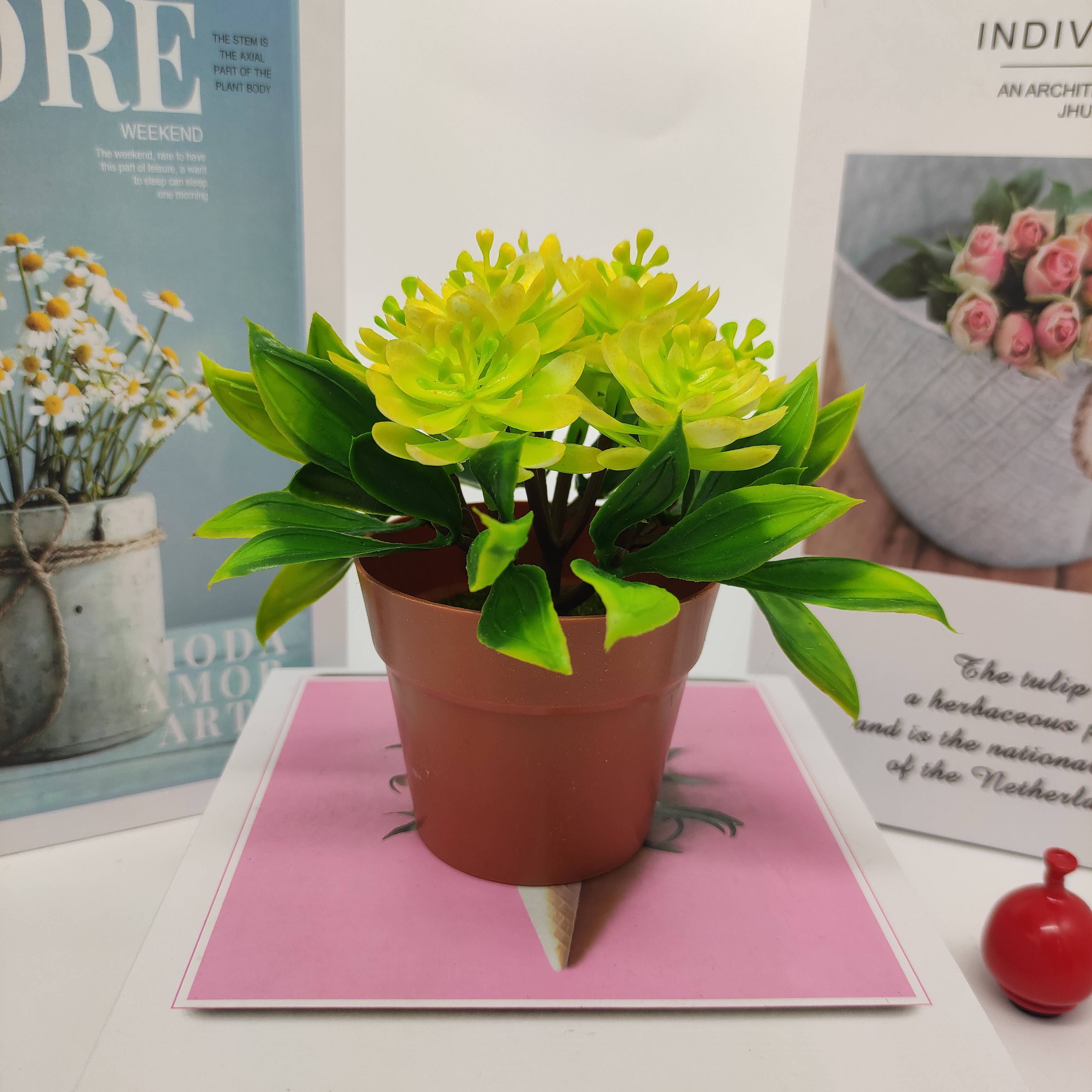 Mini artificial bonsai flowers, small potted plants, factory direct sales of artificial flower plants Specification image