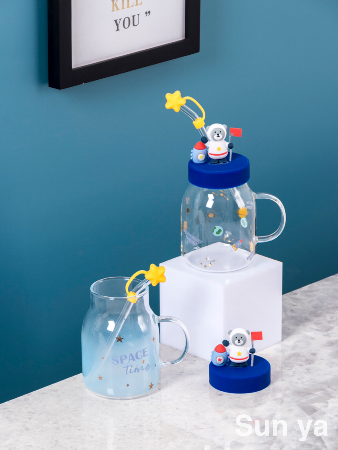 Hot sale Pyrex cartoon Space Straw milk cup creative mug