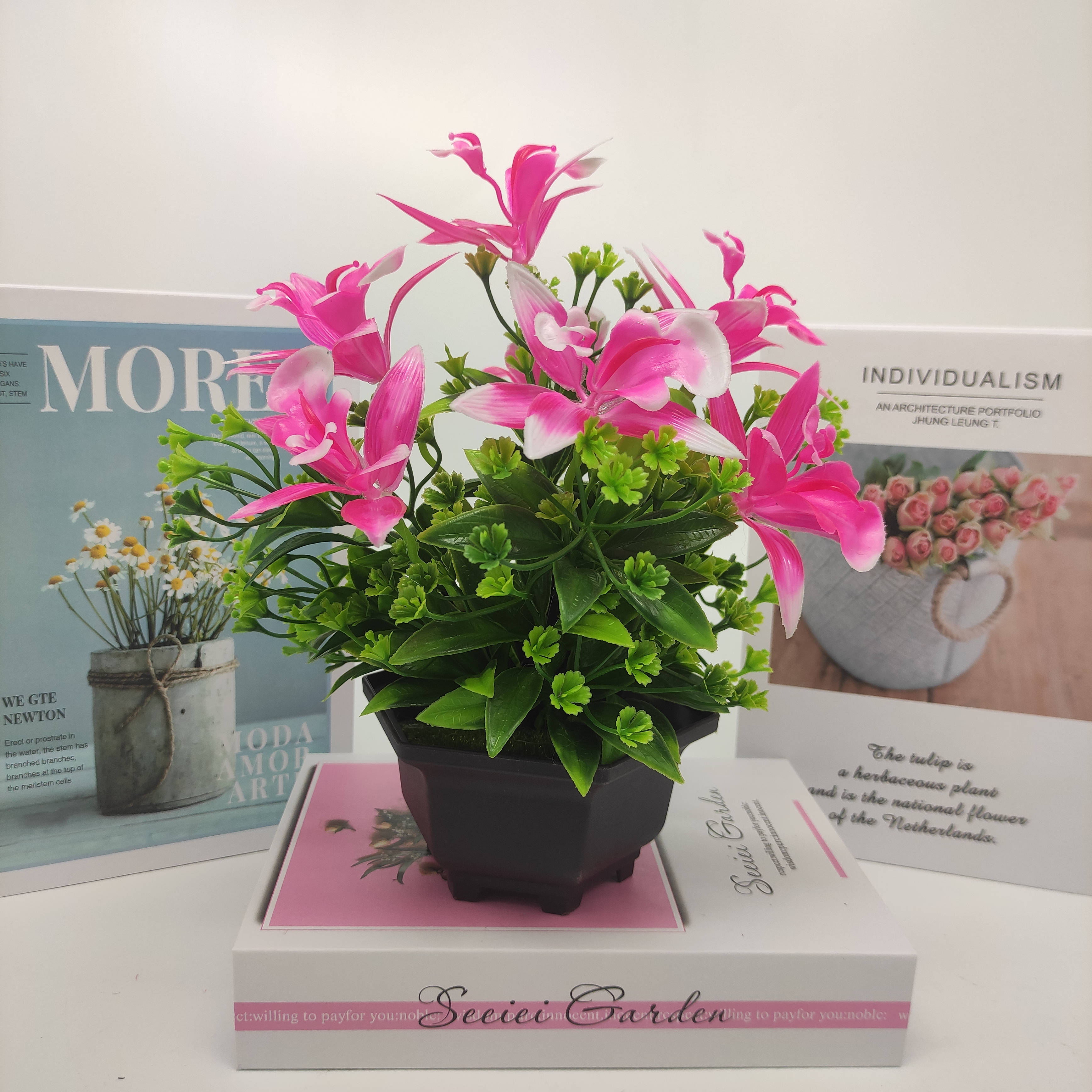 Mini artificial bonsai flowers, small potted plants, factory direct sales of artificial flower plants Specification image