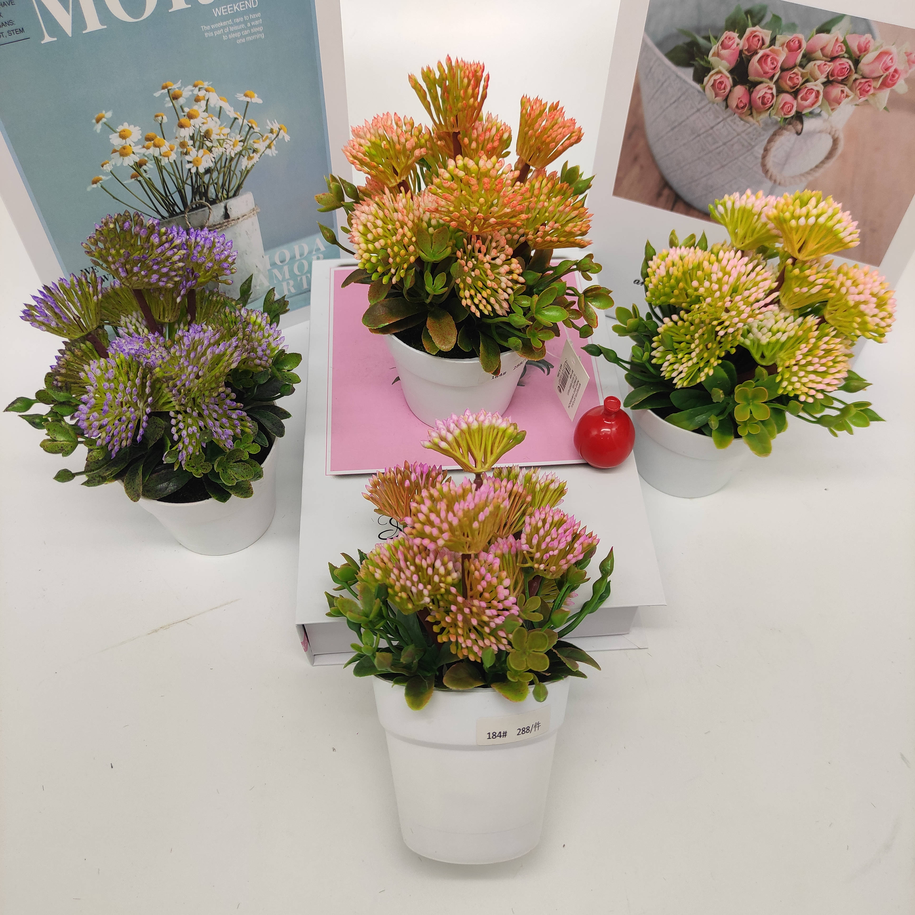 Mini artificial bonsai flowers, small potted plants, factory direct sales of artificial flower plants Item Picture