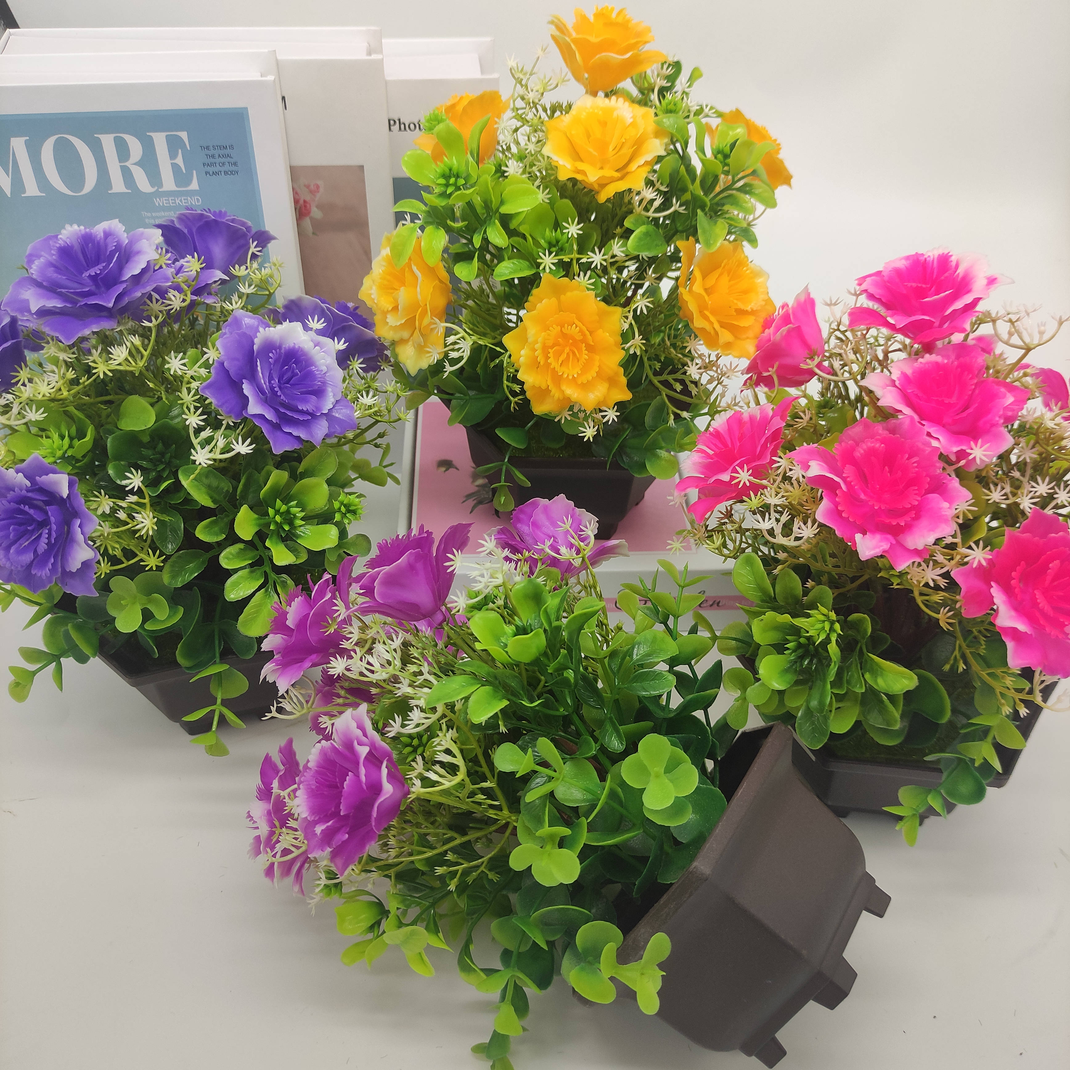 Mini artificial bonsai flowers, small potted plants, factory direct sales of artificial flower plants Item Picture