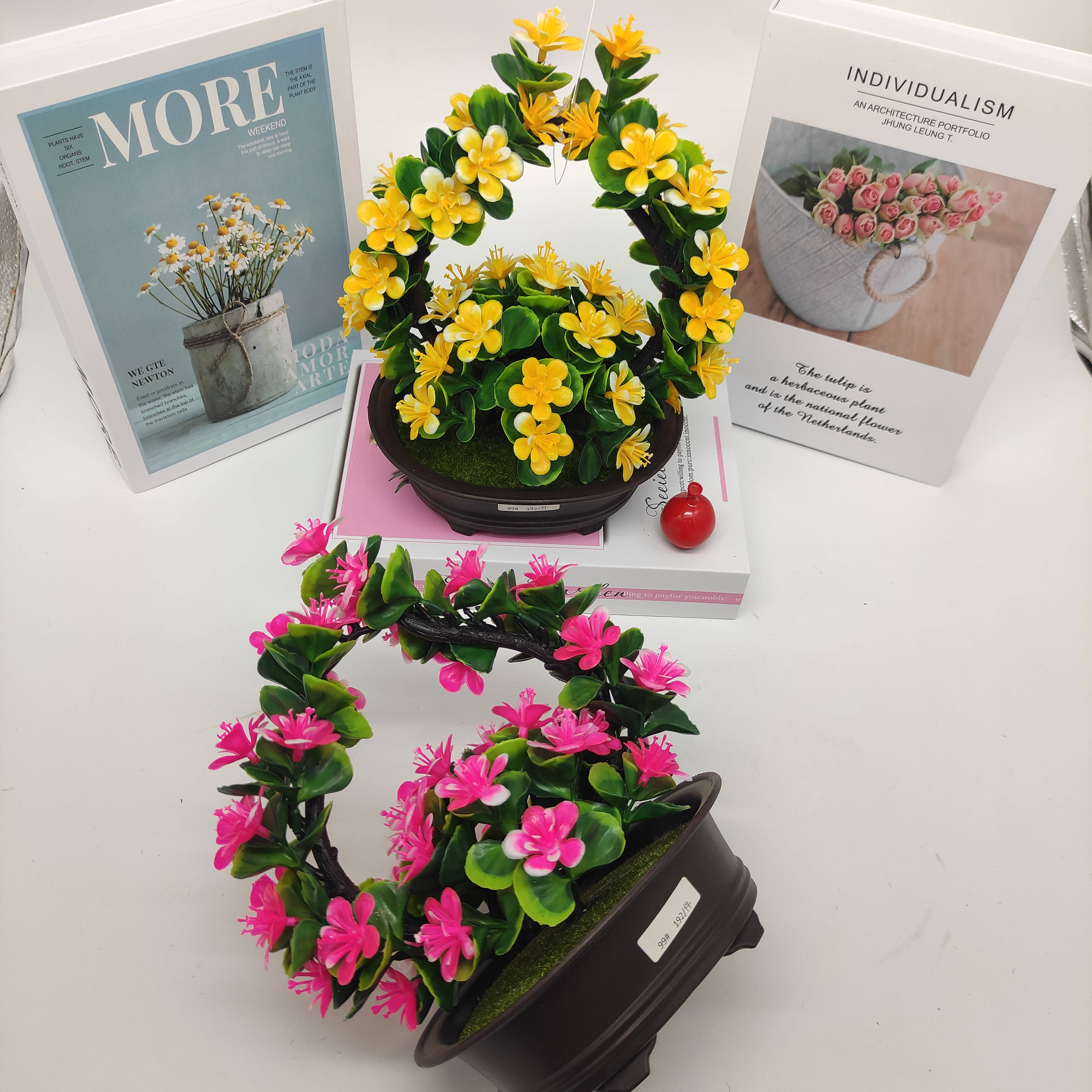 Mini artificial bonsai flowers, small potted plants, factory direct sales of artificial flower plants Specification image