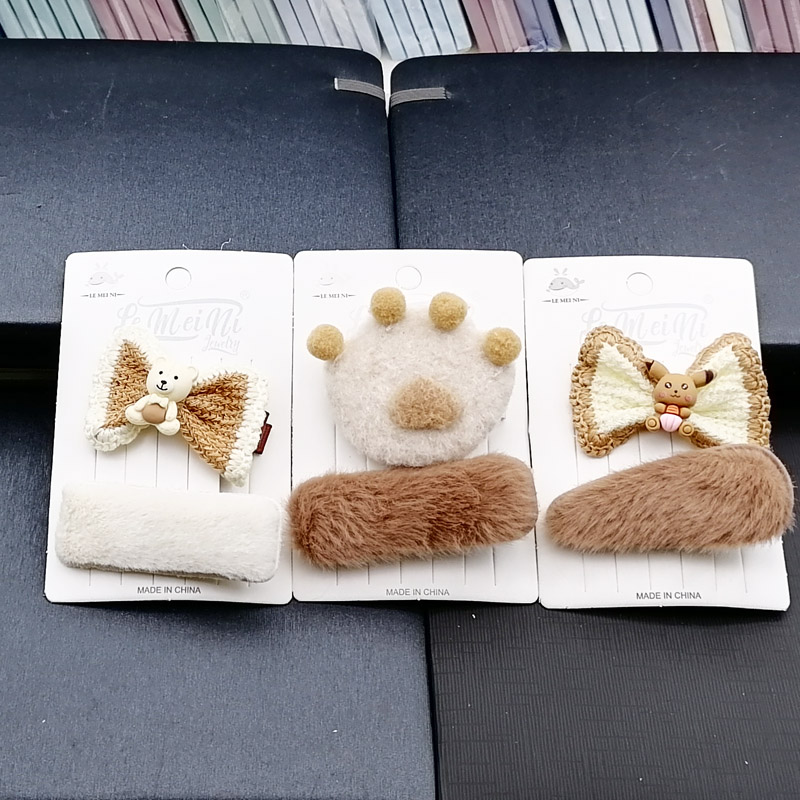 N3317 Winter Edition Wool + knitted BB clips, duck clips, hair clips, hair accessories, headwear, Japanese and Korean accessories, 2-yuan store wholesale Application Scenario