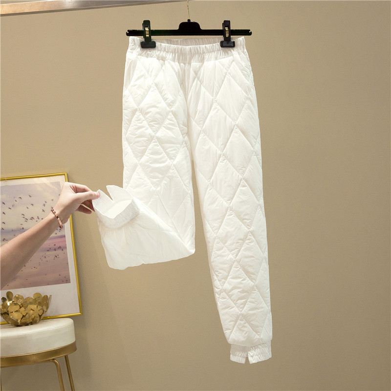 Down cotton pants for women 2021 autumn and winter new high-waisted outerwear, fashionable petite straight leg thickened warm casual cotton pants Specification image